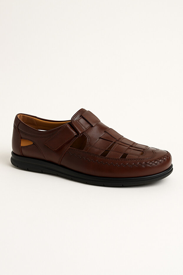 Brown Leather Men's Light Summer Sandals Shoes