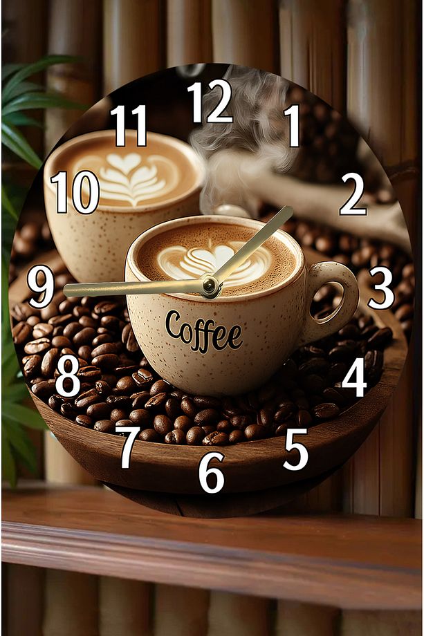 Sessiz Yuvarlak Ahşap Duvar Saati, Kuvars Coffe Desen 2d Sdw2015 - 1