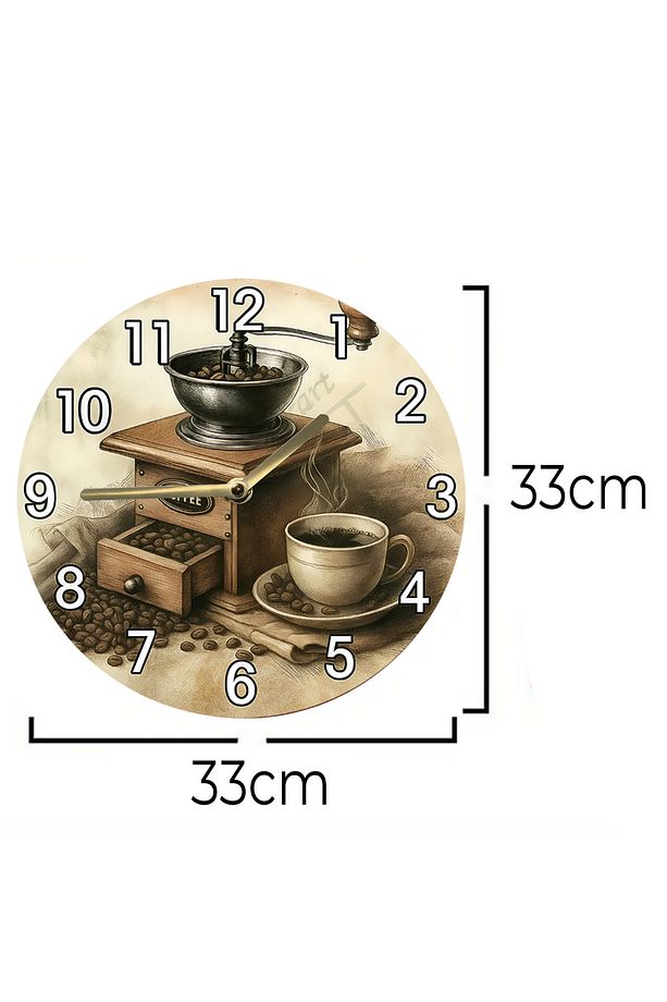 Sessiz Yuvarlak Ahşap Duvar Saati, Kuvars Coffe Desen sdw2018 coffe , cafe - 5