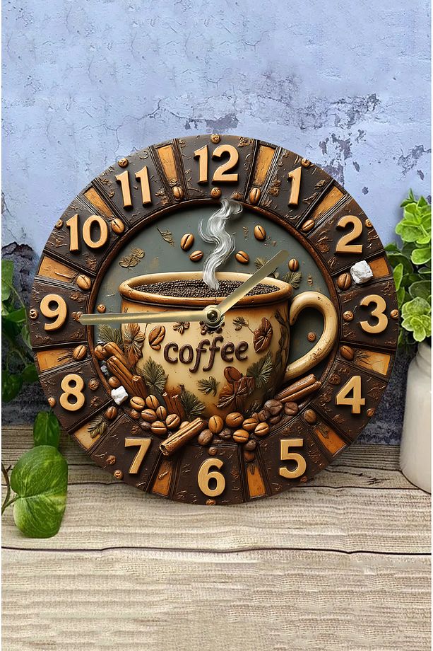 Coffee Time – Kahve Temalı MDF Duvar Saati | 3D Görünümlü Sessiz Mekanizma Sdw223 - 4