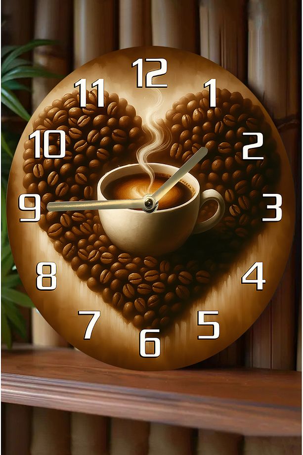 Sessiz Yuvarlak Ahşap Duvar Saati, Kuvars Coffe Desen 2d Sdw2021 - 1