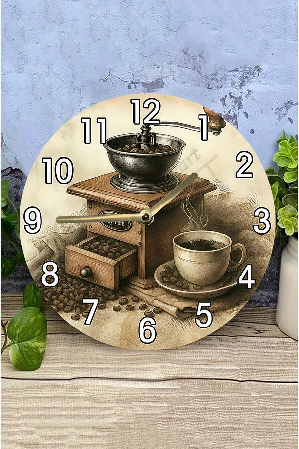Sessiz Yuvarlak Ahşap Duvar Saati, Kuvars Coffe Desen sdw2018 coffe , cafe - 4