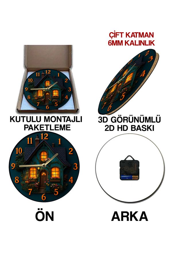 Sessiz Yuvarlak Ahşap Duvar Saati, Kuvars Hareketli 3d Görünümlü 2d Saat Sdw Serisi - 6