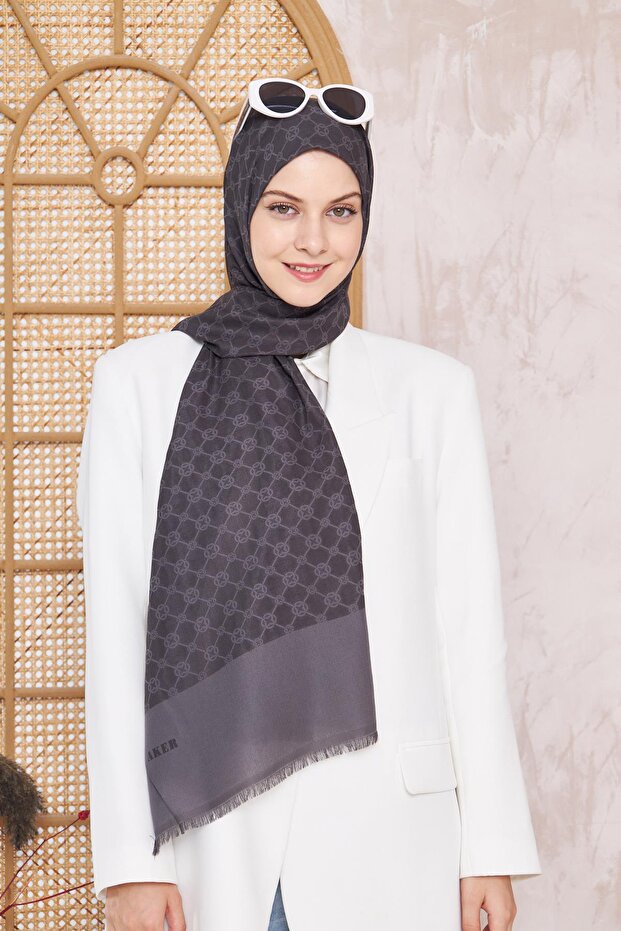 Elegance Monogram Şal - Füme 913 - 6