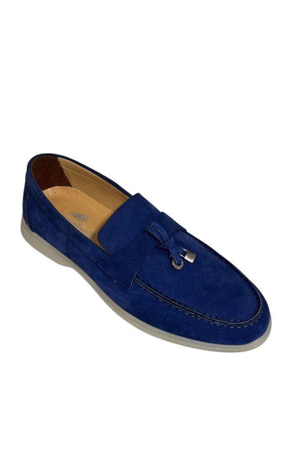 Blue Nubuck Leather Gel Sole Casual Style Shoes - Leather Men's Shoes