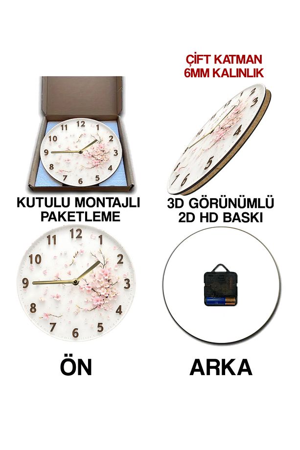 🩷🌸 Sakura Esintisi – 3D Görünümlü Çiçekli Duvar Saati 🕒✨ sdw268 - 7
