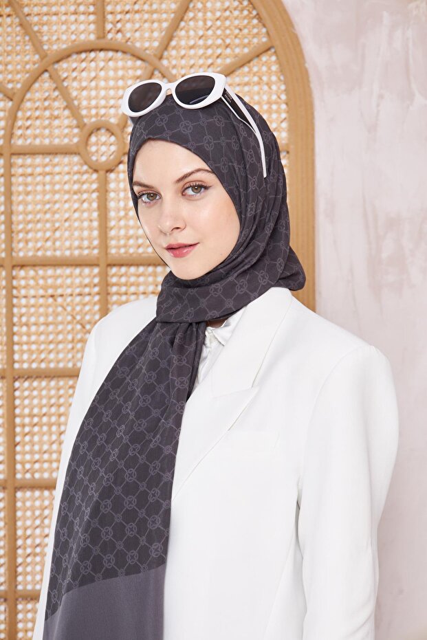 Elegance Monogram Şal - Füme 913 - 5