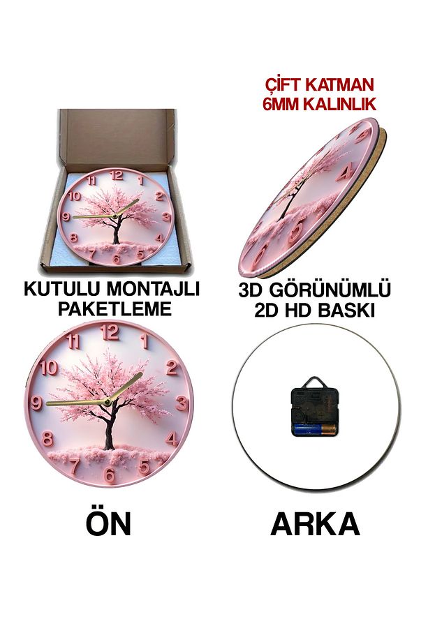 🌸 Blossom Time – 3D Görünümlü Çiçek Ağacı MDF Duvar Saati 🕒 sdw270 - 7