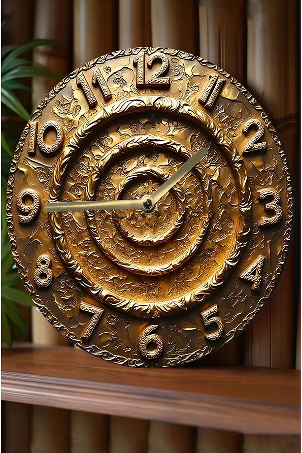 🌀✨ Altın Spiral – Lüks Görünümlü 3D MDF Duvar Saati ✨🌀 sdw278 - 1