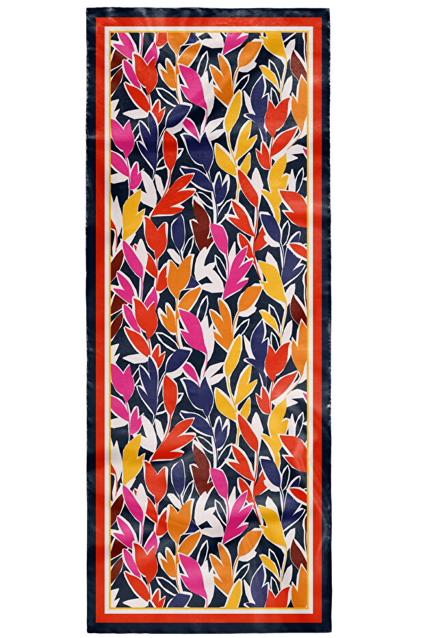 شال قطني ناعم باللون الأحمر بنمط أوراق الشجر - 4