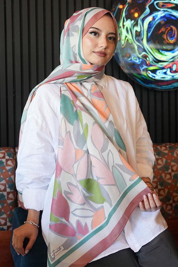 Yaprak Desen Gül Kurusu Soft Pamuk Şal - 2