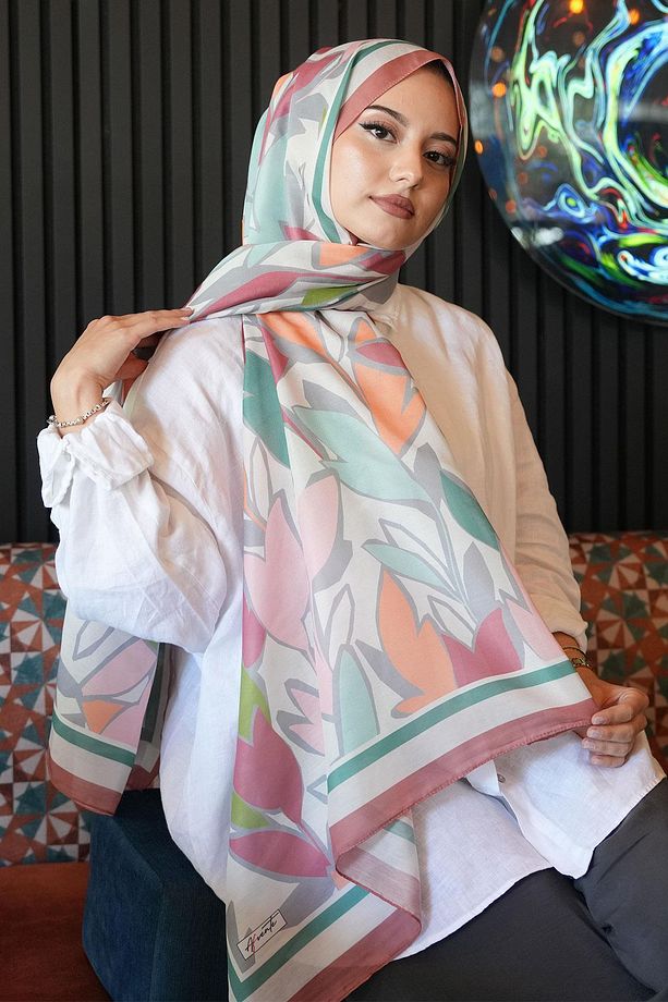 Yaprak Desen Gül Kurusu Soft Pamuk Şal - 3