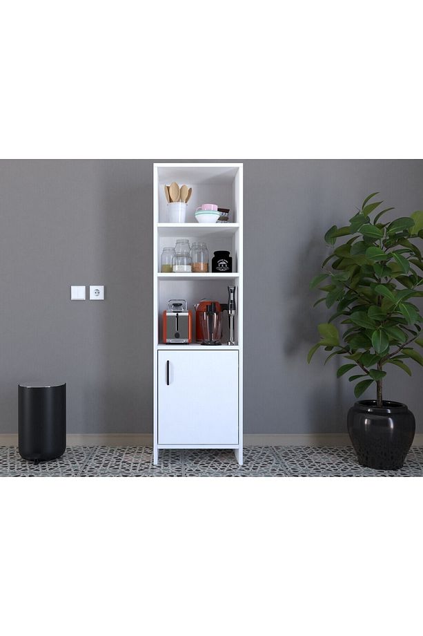 Lidart Çok Amaçlı MDF Dolap Tek Kapaklı 3 Raflı Beyaz Mutfak Kiler Banyo Dolabı ÇAD001 - 5