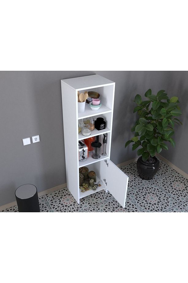 Lidart Çok Amaçlı MDF Dolap Tek Kapaklı 3 Raflı Beyaz Mutfak Kiler Banyo Dolabı ÇAD001 - 7