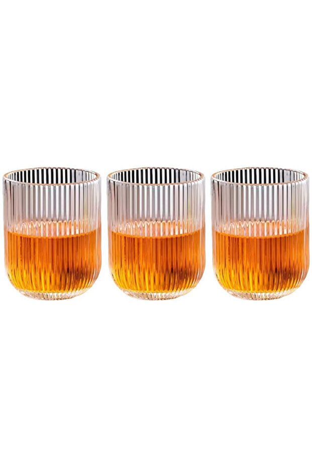 Striped Water, Soft Drink, Latte, Smoothie Glass Cup 3 Pieces 260 Ml-2013