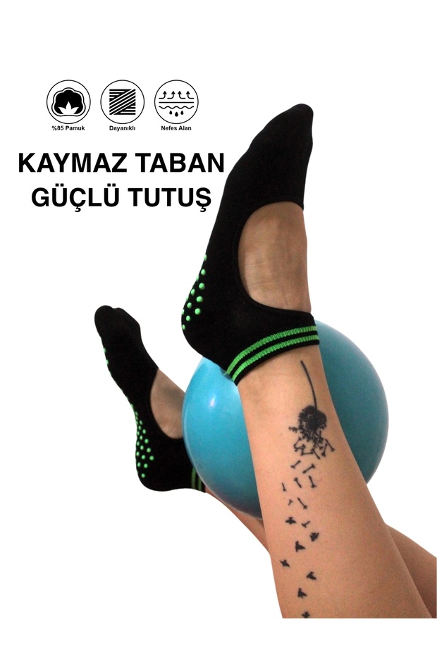5 Çift Pamuklu Renkli Kaymaz Taban Silikon Baskılı Yoga Fitness Pilates Ve Aktivite Kadın Çorabı - 7
