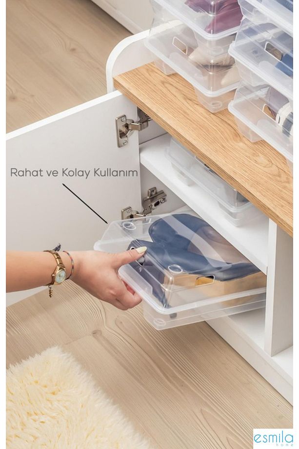 10 Adet Şeffaf Kadın Ayakkabı Saklama Kutusu Düzenleyici Organizer - Çocuk Ayakkabı Kutusu 10 Lu Set - 3