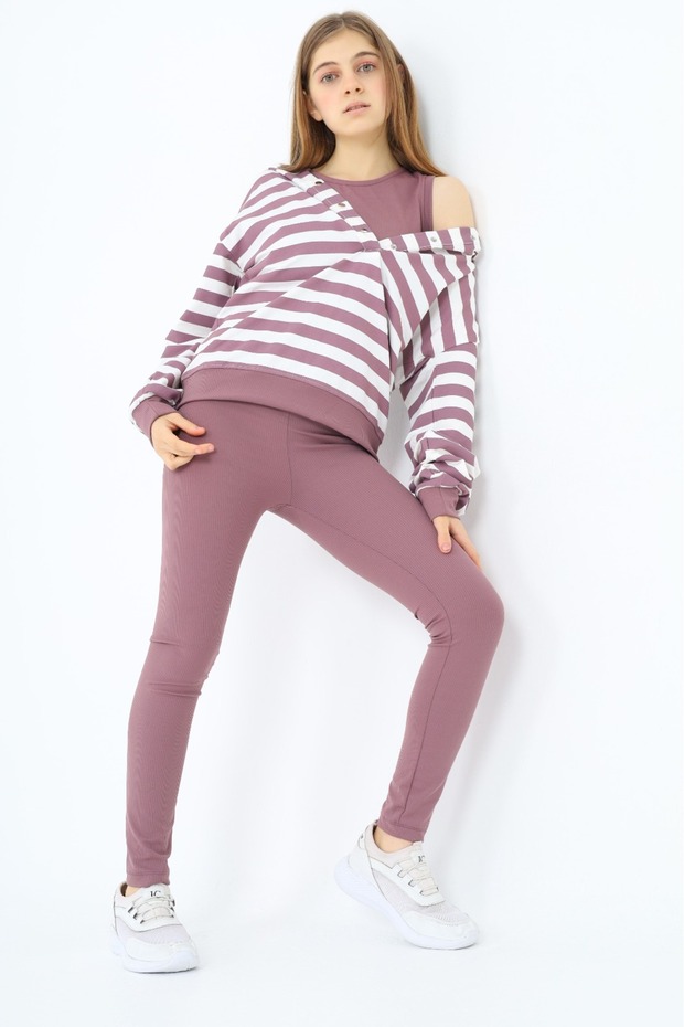 Girl's Striped Triple Tights Set