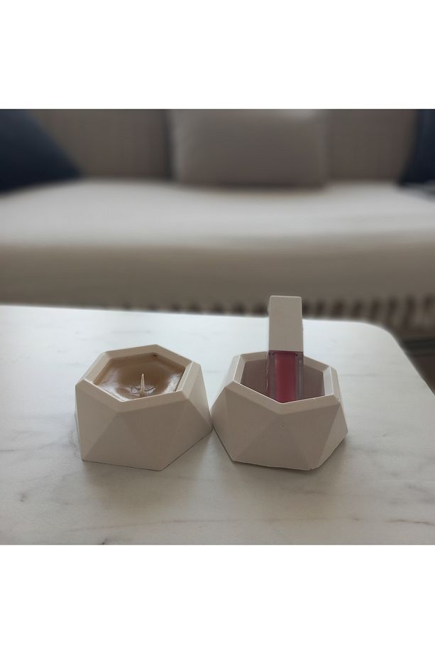 Geometrik Tasarımlı El Yapımı Alçı Biblo Ve Mumluk Seti – Modern Minimal Dekor - 5