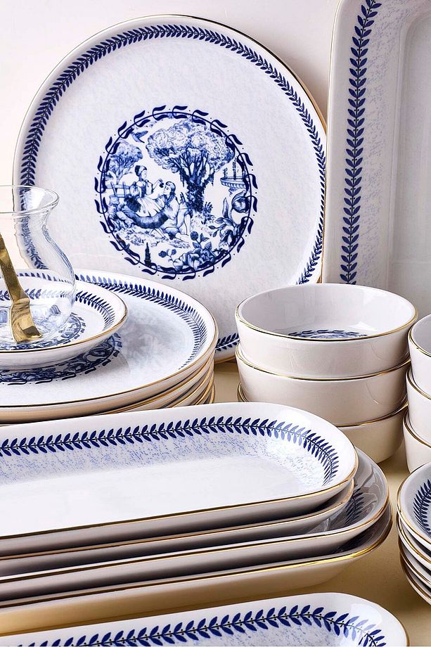 French 37 Parça Altın Yaldızlı Kahvaltılık Seti Çay Seti 6 Kişilik Stackable Kahvaltı Çay Takımı - 3