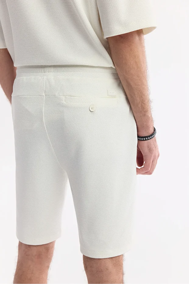 Erkek Regular Fit Beyaz Beli Lastikli Bağcıklı Örme Şort A51Y3613 - 5