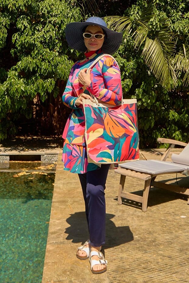 حقيبة الشاطئ نمط وردي اللون - 2