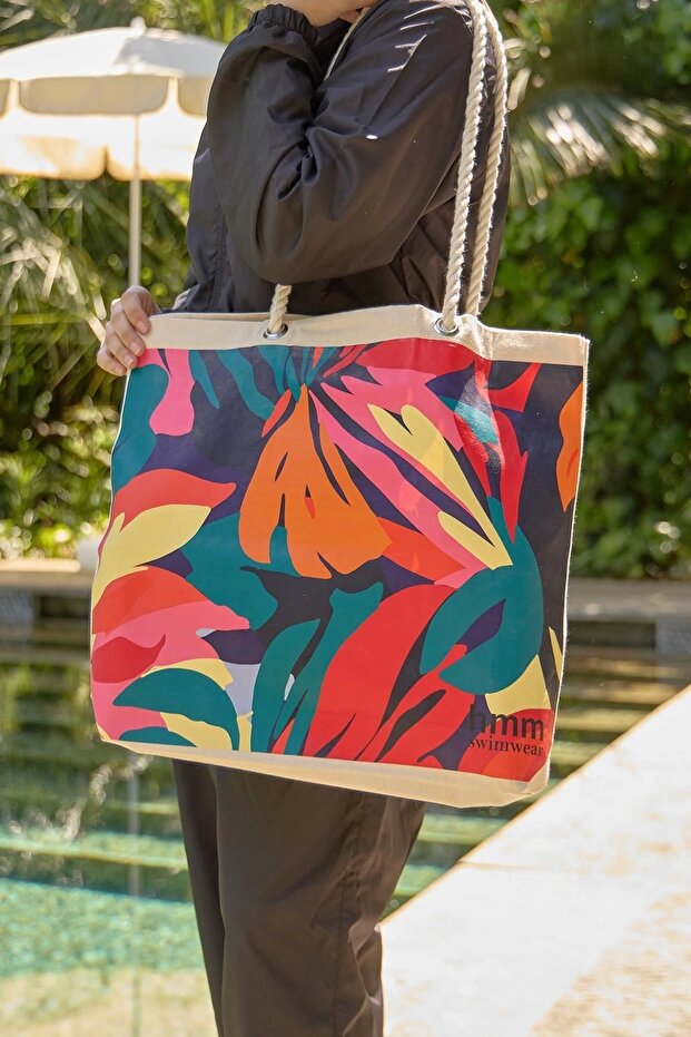 حقيبة الشاطئ نمط وردي اللون - 1