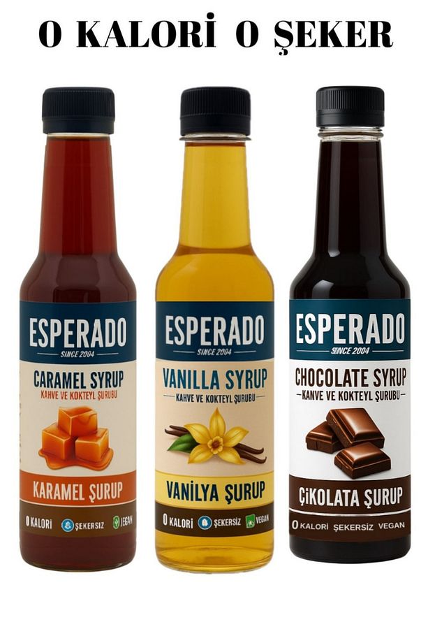 Şekersiz Sugar Free Vanilya-karamel-çikolata Aromalı Kahve Şurubu 250 ml X 3 Adet - 1
