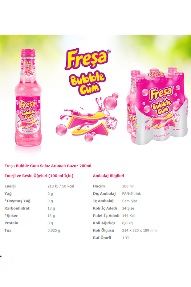 Bubble Gum Sakız Aromalı Gazoz 200 ML x 6 Adet - 3
