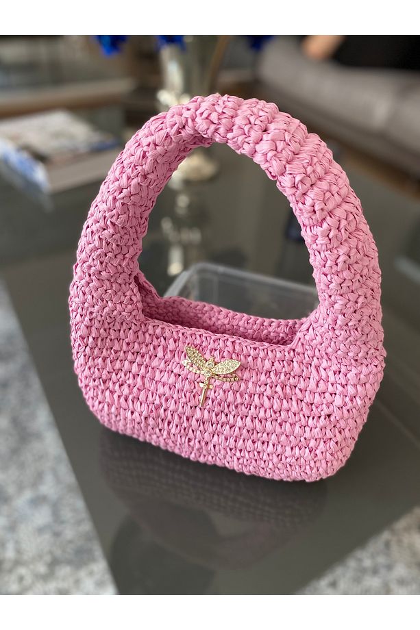 Lily Pembe örme kol / omuz çantası - 4