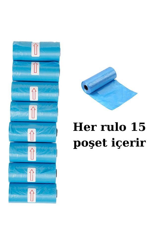 Kedi Köpek Kaka Çöp Poşeti Dışkı Torbası Mavi 8 Rulo (120 adet) - 1