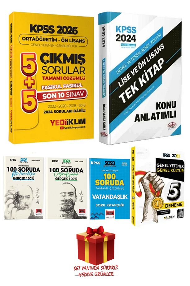 2026 Yediiklim Kpss Ortaöğretim Ön Lisans Çıkmış Sorular Lise Önlisans Konu Anlatım 100 Soruda Set - 1
