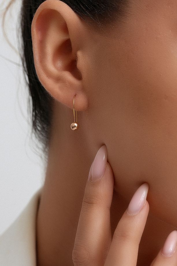 8 Ayar Altın Sade Çengelli Top Küpe 5 Mm - 4
