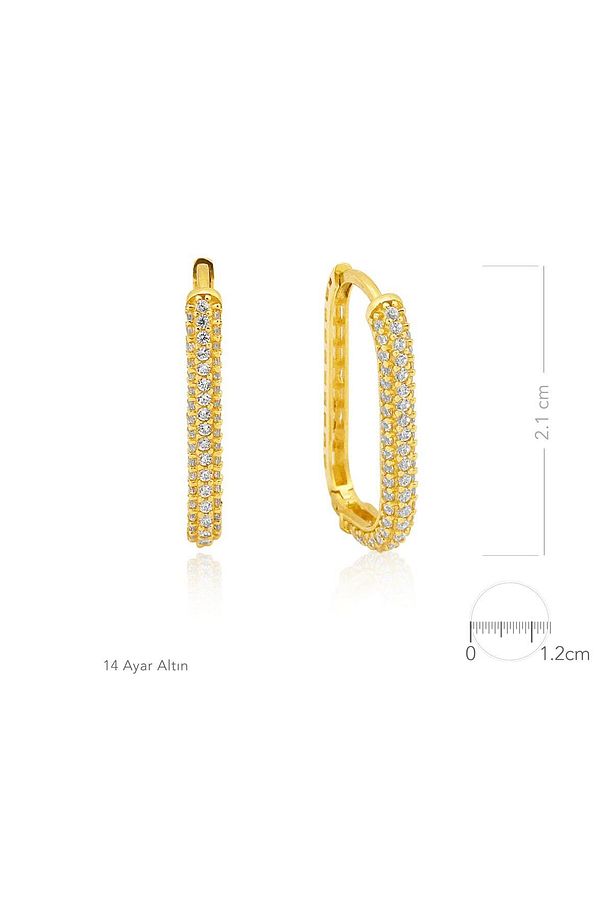 14 Ayar Altın Taşlı Dikdörtgen U Küpe 1.2 Cm - 2