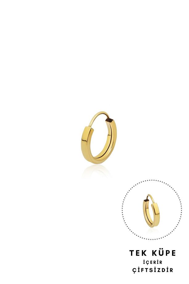 8 Ayar Altın Düz Tek Halka Küpe Gizli Kilitli 1.3 Cm - 1