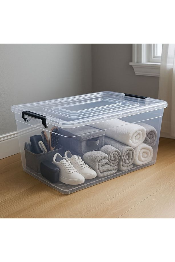 2 Adet 40 Lt Tekerlekli Saklama Kutusu Tekerlekli Saklama Kabı Büyük Boy Saklama Kutusu 41*60*23cm - 5