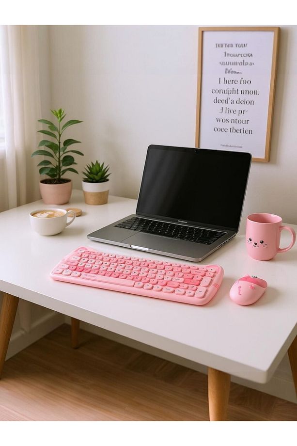 Sevimli Kedi Kablosuz Klavye ve Mouse Seti Bluetooth + 2.4G Dual Mode - 6