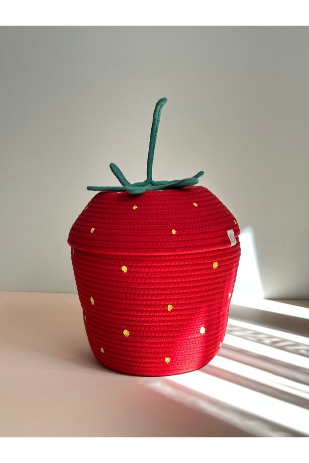 Strawberry Basket / Strawberry Shaped Basket with Lid / Decorative Red Basket for Baby and Children's Rooms