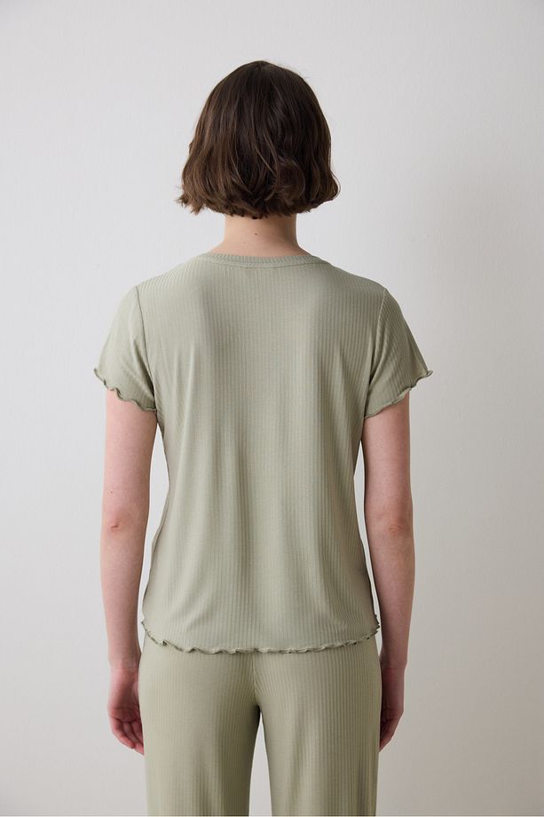 Bloom Solid Haki Tişört Pijama Üstü - 5