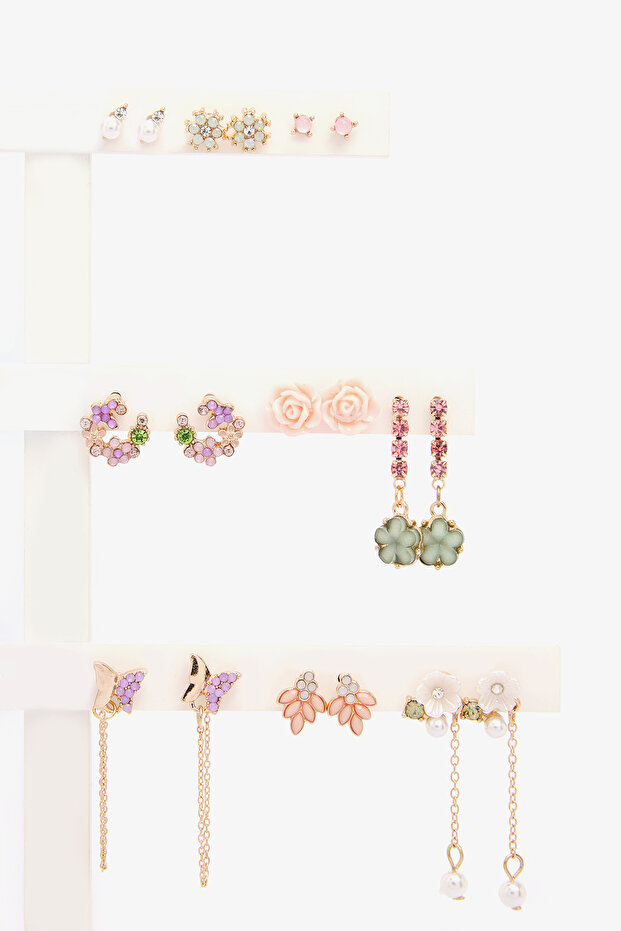 Blumen Goldfarbenes Ohrring-Set