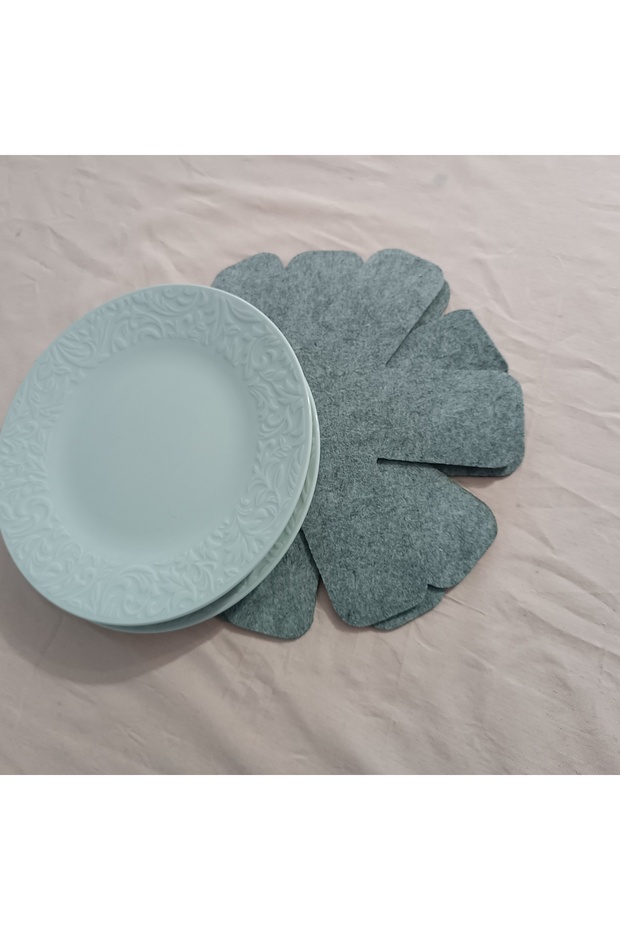 Tabak Koruyucu Keçe Altlık 3'lü Set 25 cm Gri Borcam Tencere Arası Masa Koruyucu Isıya Dayanıklı - 4