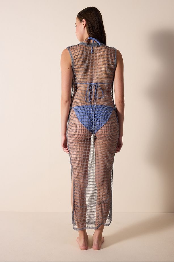 Shiny Fishnet Gümüş Rengi Elbise - Gamze Erçel Koleksiyonu - 3