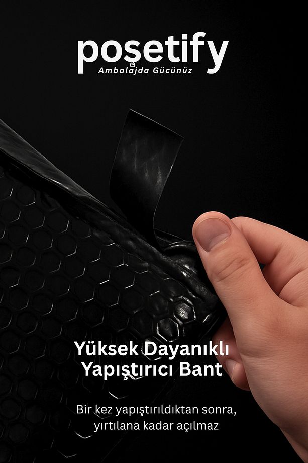 Balonlu Siyah Kargo Poşeti 40x50+5 cm | 140 gr Bantlı Patpatlı Kargo Poşeti | 5’li E-Ticaret Poşeti - 6