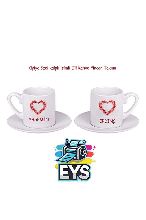 Kişiye Özel kalpli ve İsimli olarak 2'li Kahve Fincan Takımı - 1