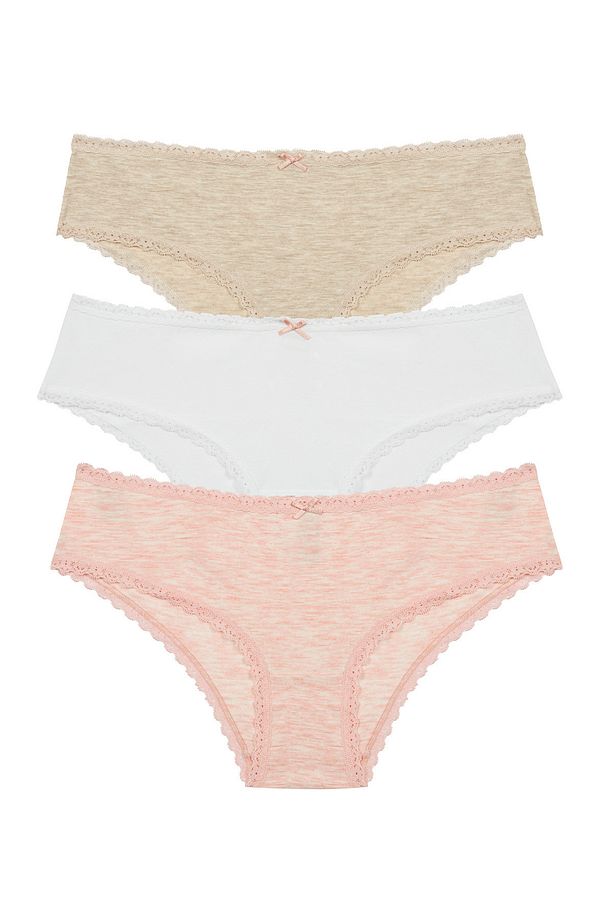 Daily Lace 3lü Pamuklu Bej Slip Külot - 1
