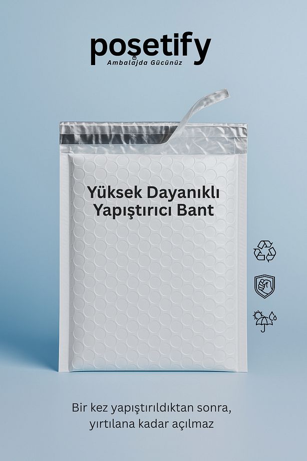 Balonlu Beyaz Kargo Poşeti 10x15+5 cm | 140 gr Bantlı Patpatlı Kargo Poşeti | 5’li E-Ticaret Poşeti - 3