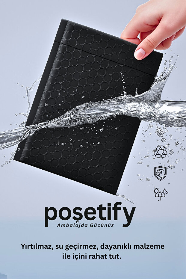 Balonlu Siyah Kargo Poşeti 30x37+5 cm | 140 gr Bantlı Patpatlı Kargo Poşeti | 20’li E-Ticaret Poşeti - 3