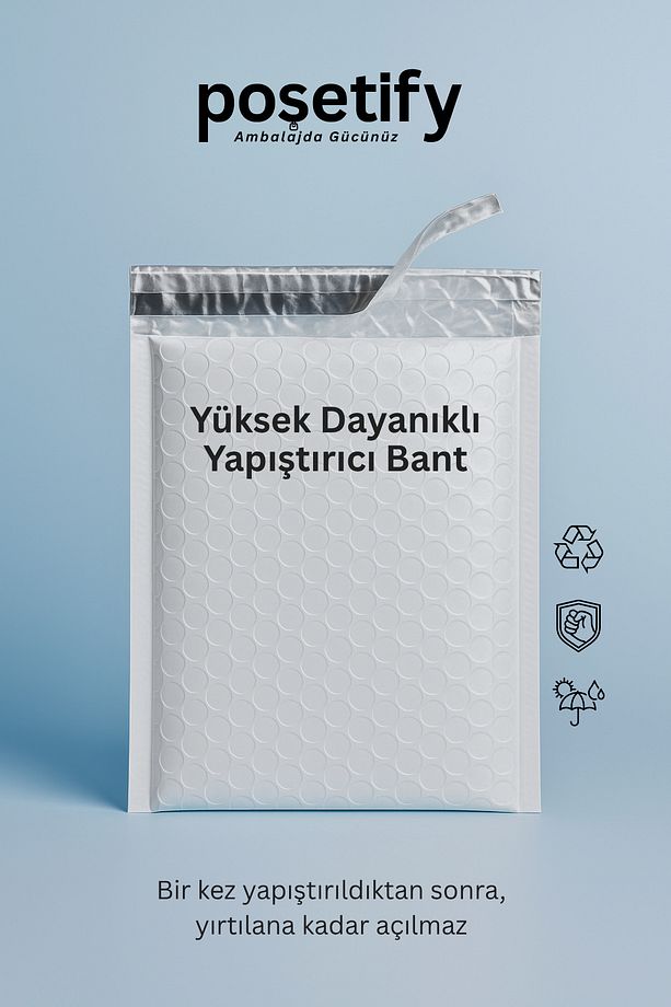 Balonlu Beyaz Kargo Poşeti 18x23+5 cm | 140 gr Bantlı Patpatlı Kargo Poşeti | 5’li E-Ticaret Poşeti - 3
