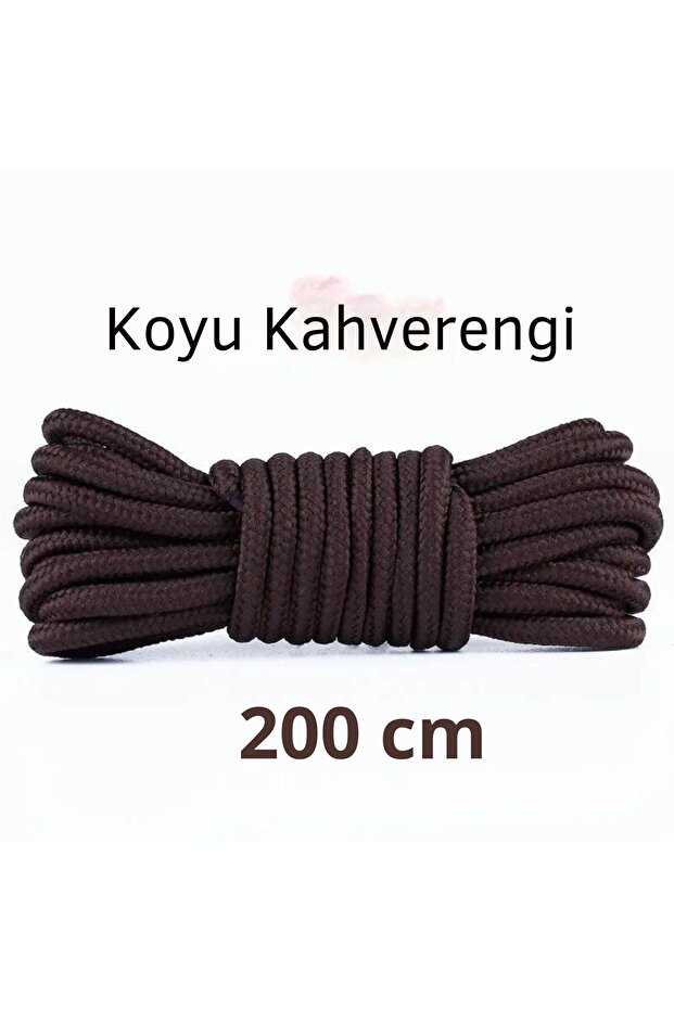 200 Cm, Very Dark Brown Color, Extra Sturdy, Thick, Ribbed Round Boots, Shoelaces (1 Pair)