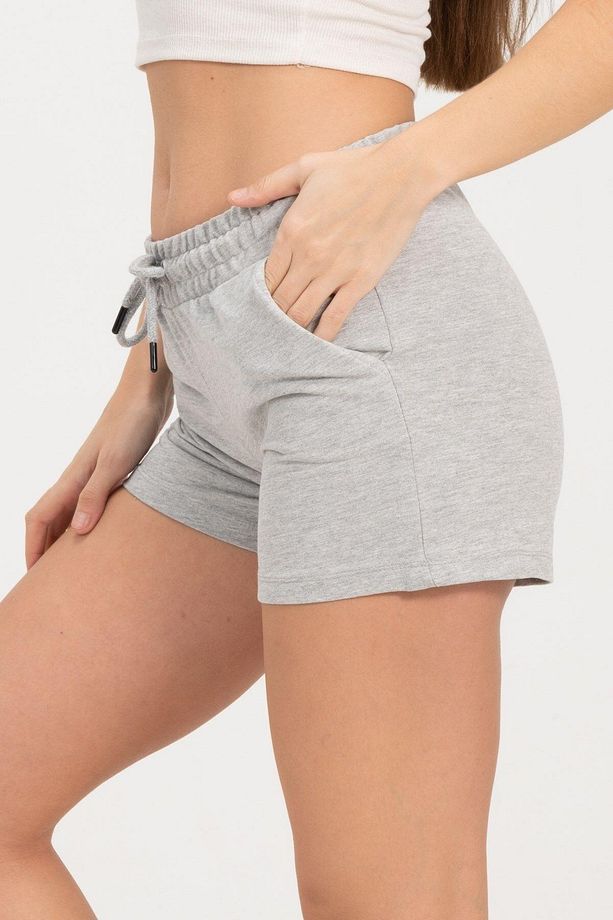 Kadın Gri Melanj Şort Mini Spor Şort - 3